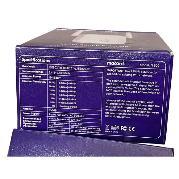 NIB Lot Of 2 Macard N300 Wireless 300Mbps Ethernet Dual Band WiFi Range Extender - Picture 7 of 8